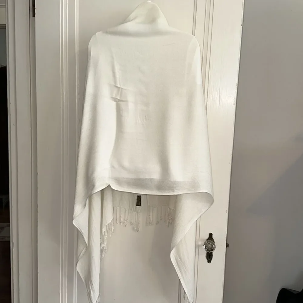 Off white/cream viscose shawl or wrap with fringe hem‎